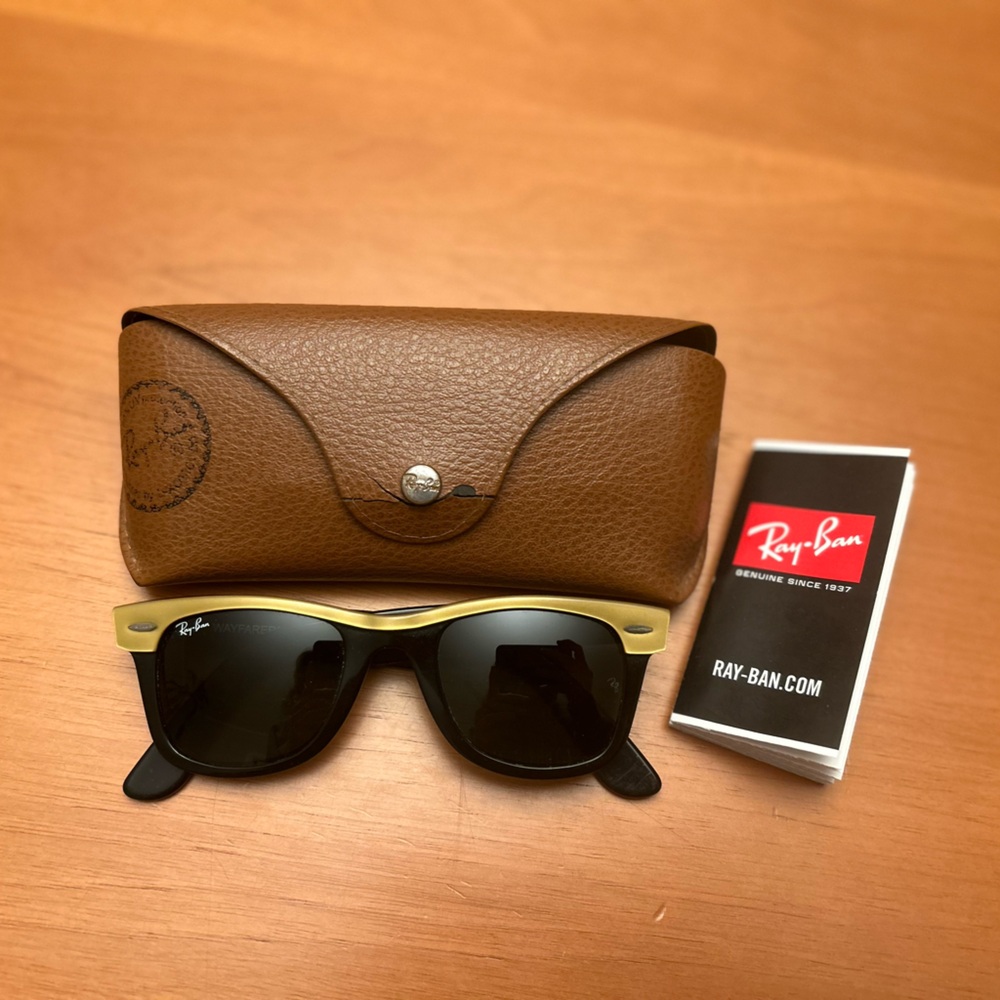Ray-Ban Black and Gold Wayfarer II with Original Case